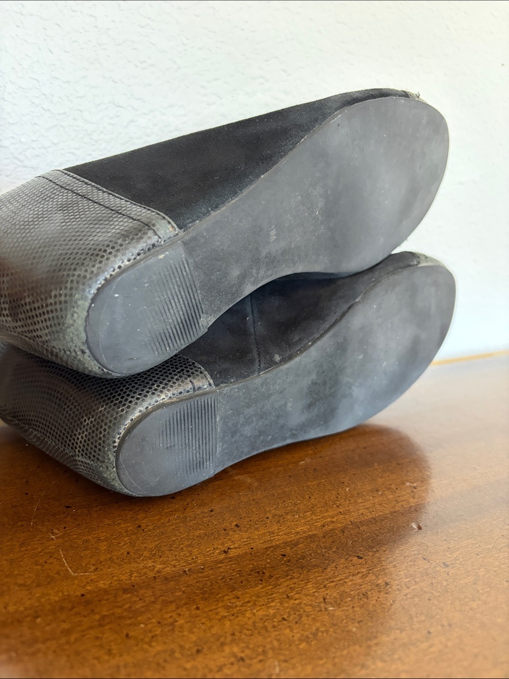 Jeffrey Campbell Vintage Black Suede Leather Wedge Mary Jane with Ribbon Tie 9 - Picture 9 of 10